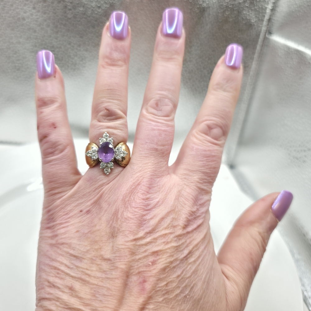 Designer Hallmarked Fabulous Art Deco Amethyst Ring - Picture 8 of 8